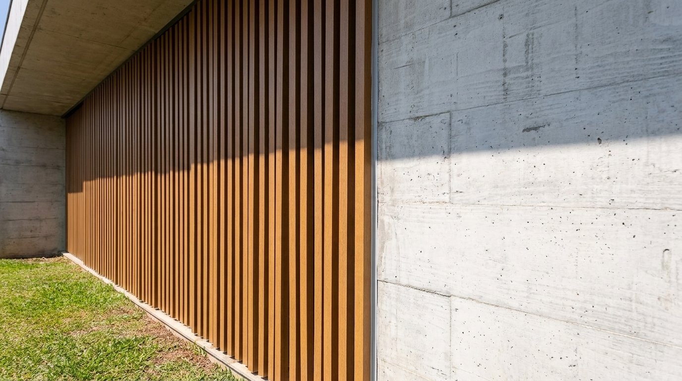 Detalhe do encontro entre EcoBrise e alvenaria em projeto arquitetônico